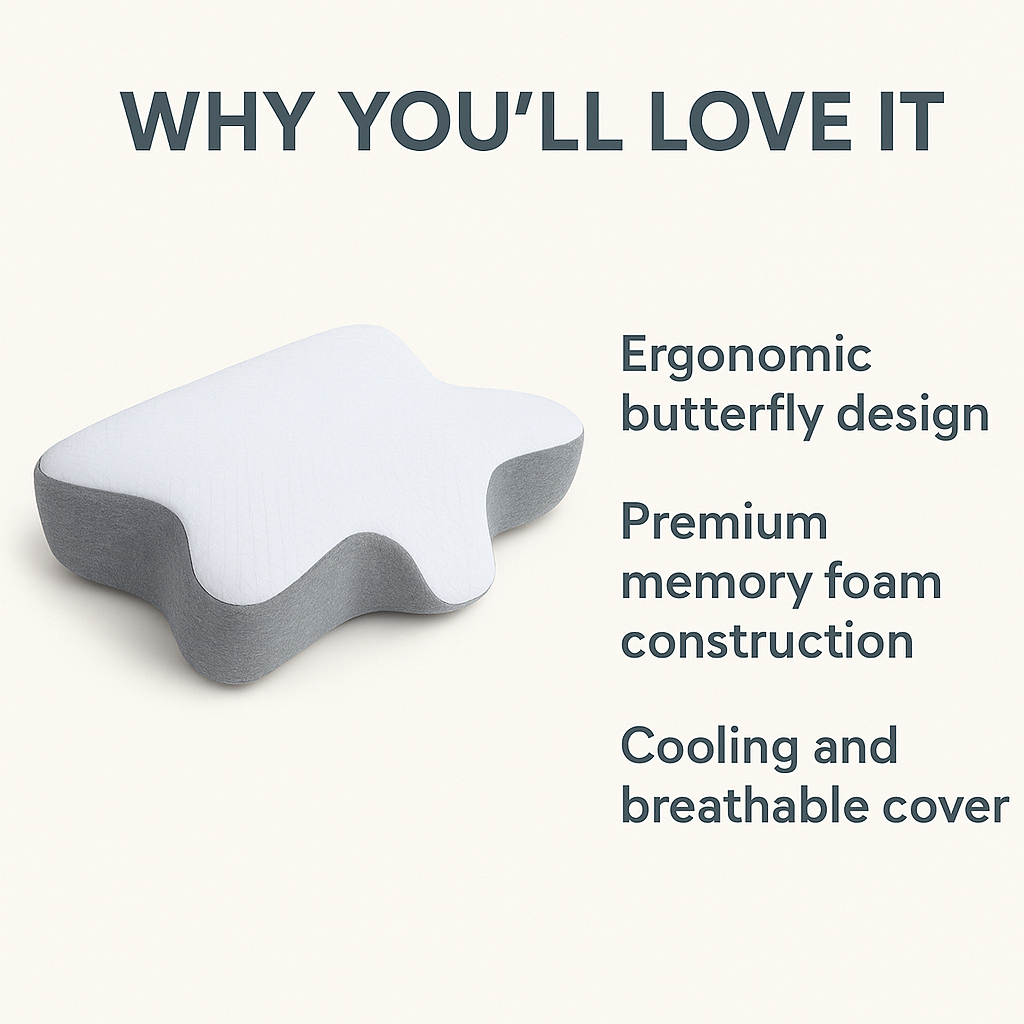 Fall asleep faster and wake up rejuvenated every morning with the Drema™ Ergonomic Butterfly Pillow — your natural solution for pain-free, restorative sleep.