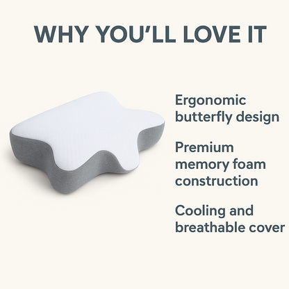 Fall asleep faster and wake up rejuvenated every morning with the Drema™ Ergonomic Butterfly Pillow — your natural solution for pain-free, restorative sleep.